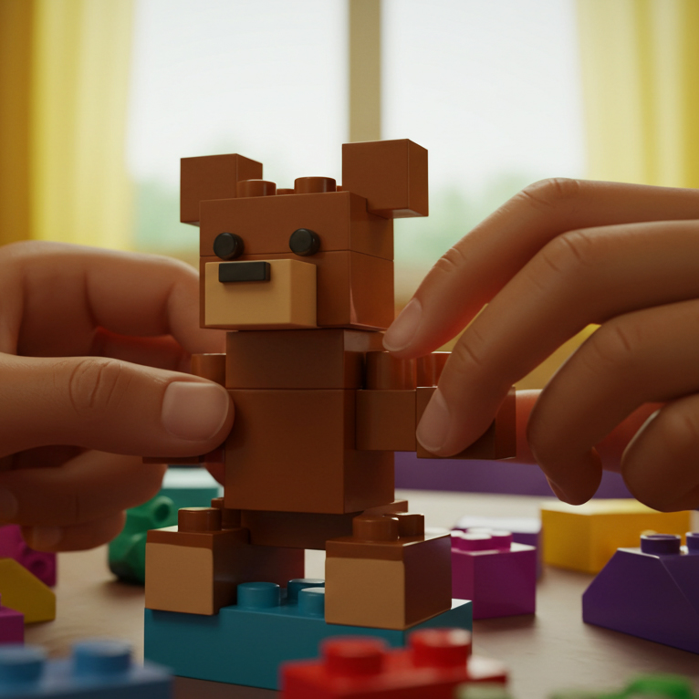 hands of a child and a woman playing a puzzle game